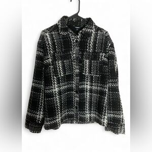 Express Black and White Plaid Tweed Shacket Shirt Jacket Size Small